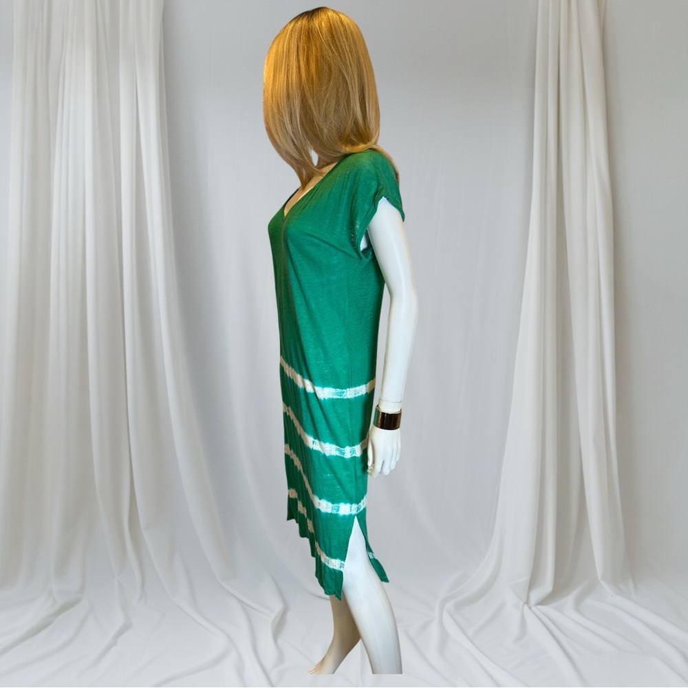 Velvet by Graham & Spencer Green and White Linen Midi Dress EUC - Picture 3 of 9